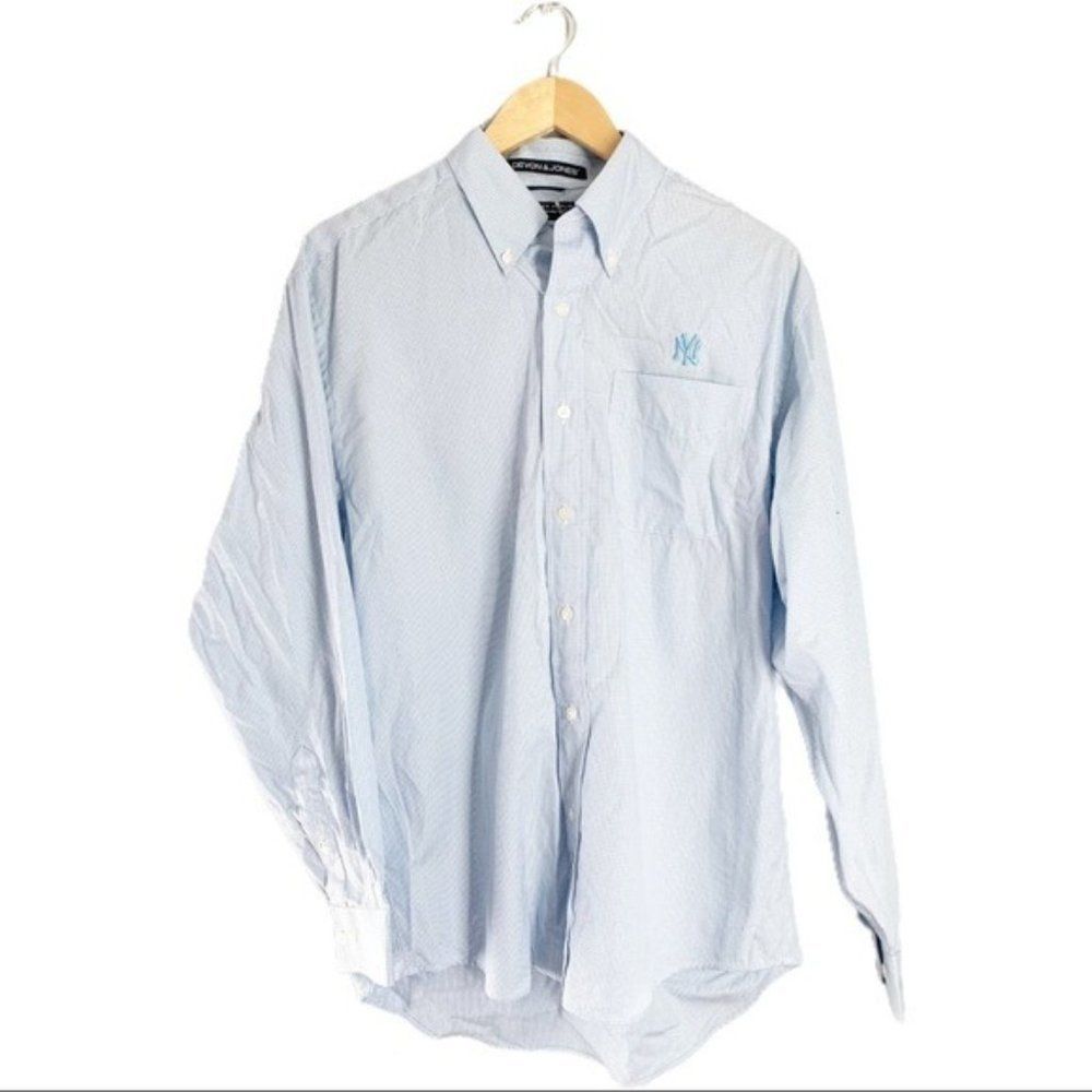 Devon&Jones Plaid Yankees Embroidered Button Down